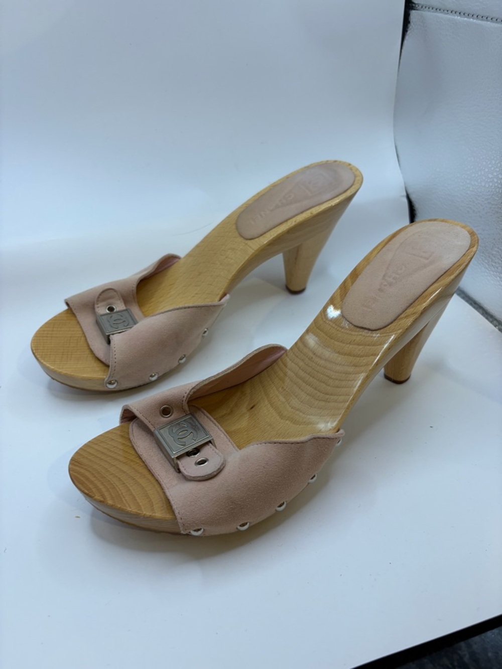 Chanel Pink Wood and Suede Sandals 👡 - Size 40 (US9) - Picture 6 of 12